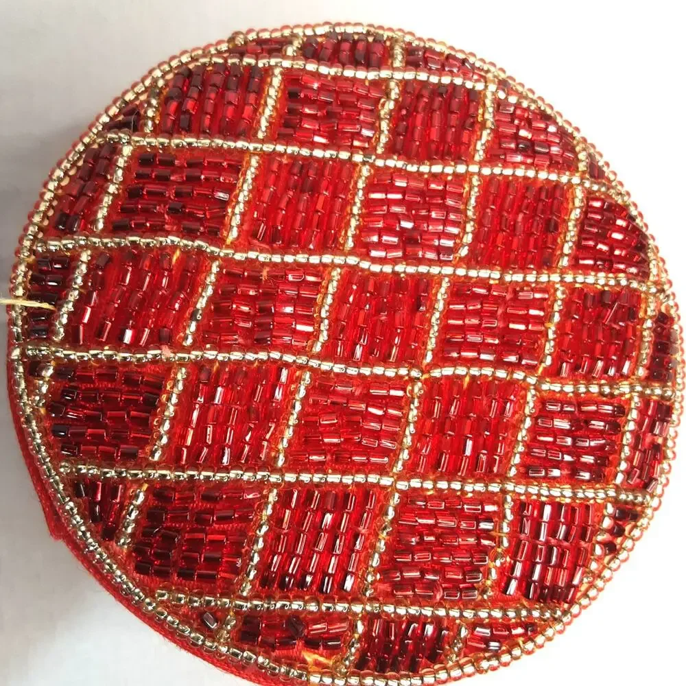 💎Decorative Gift Trinket Box Red Silk Lined Beaded Cover